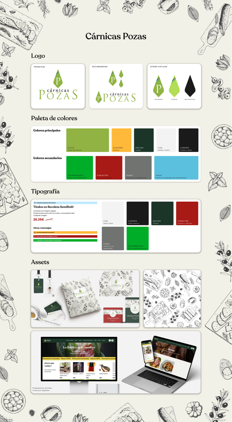 Cárnicas Pozas brand guidelines — logo, palette, type