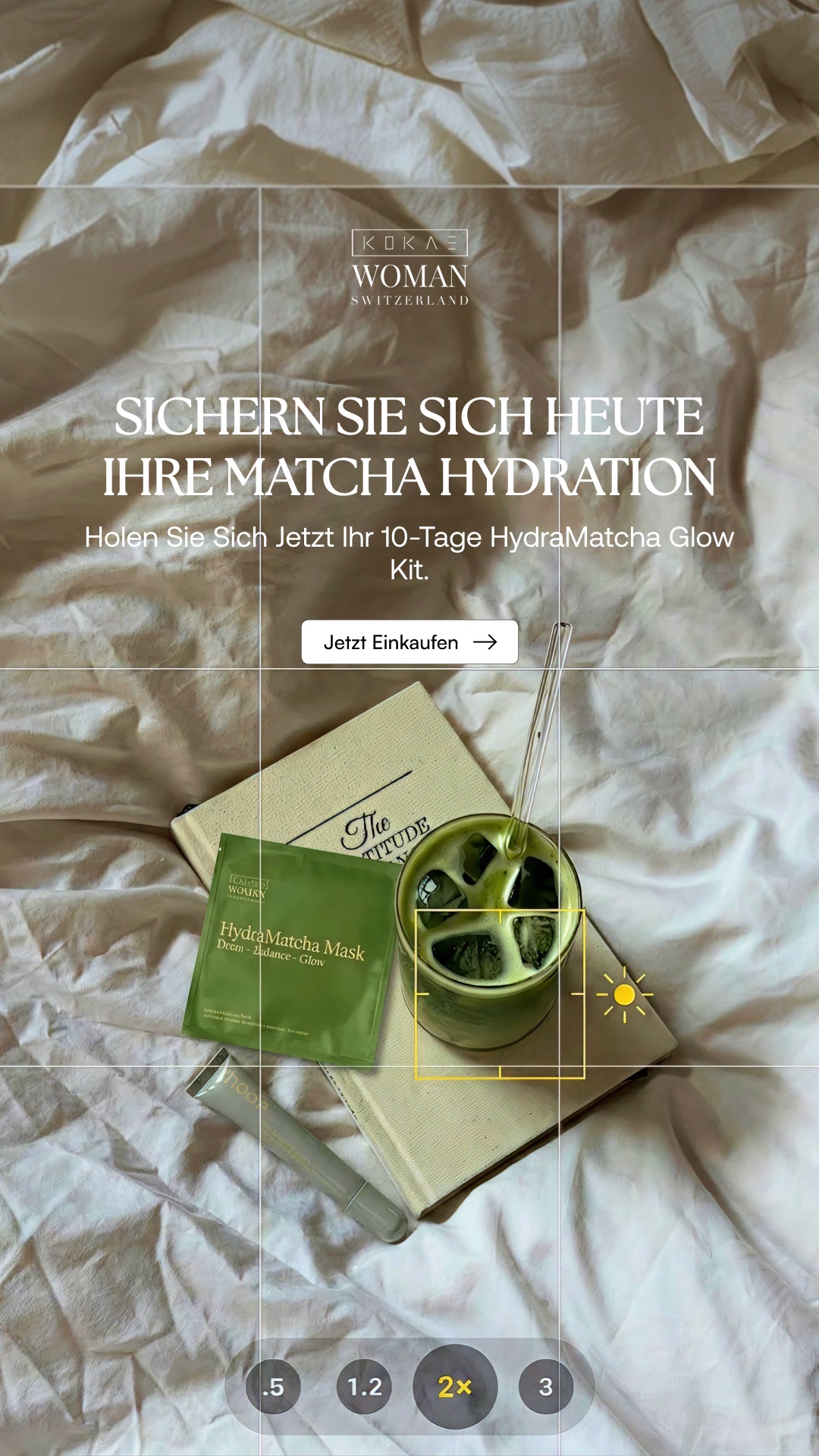 Kokae Luxus-Editorial — Matcha-Maske