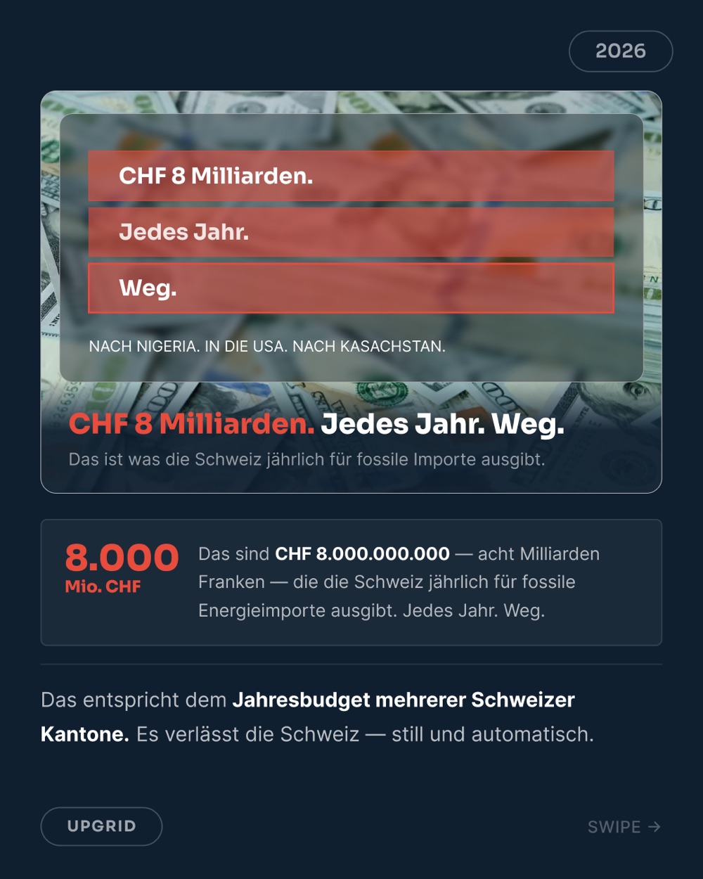 CHF 8 Milliarden, jedes Jahr, weg